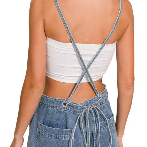 Zenana Denim Medium Washed Wide Leg Overalls - Picture 8 of 15